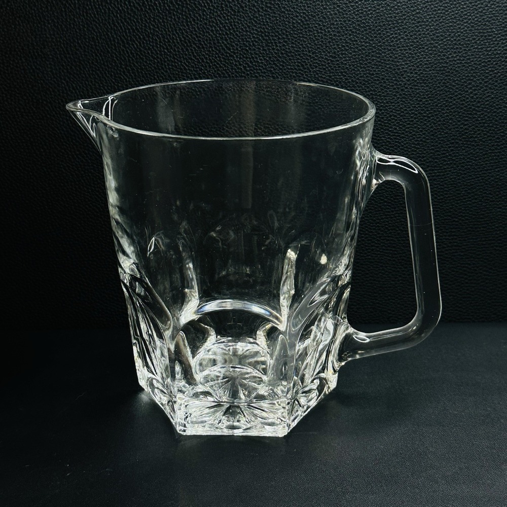 Vtg Heavy Clear Glass Paneled‎ Pitcher 6 Panels Heavy bottom France 6.75"